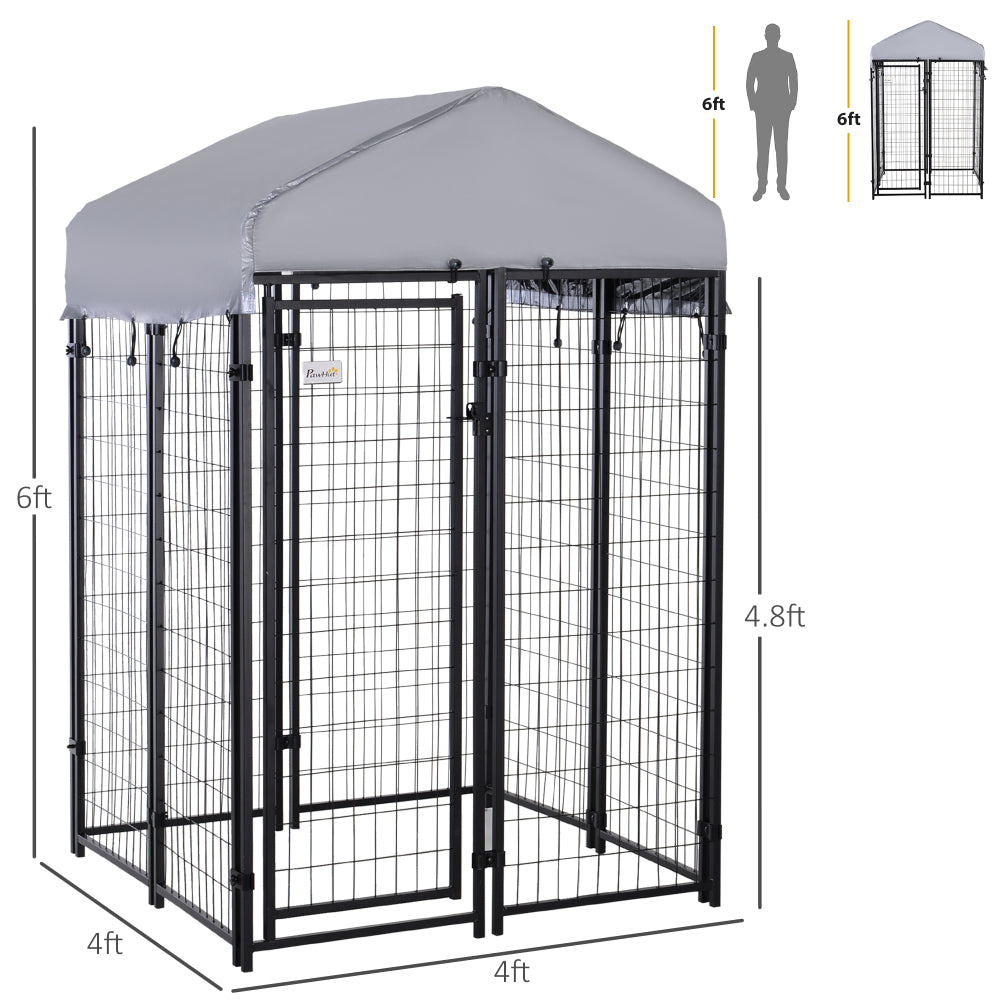 PawHut 4' x 4' x 6' Dog Playpen Outdoor, Dog Kennel Dog Exercise Pen with Lockable Door, Water-resistant Canopy, for Small and Medium Dogs