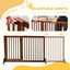 PawHut Adjustable Wooden Pet Gate, Freestanding Dog Fence for Doorway, Hall, 3 Panels w/ Safety Barrier, Lockable Door, Brown, 44.5"-65.25" L x 14.25" H