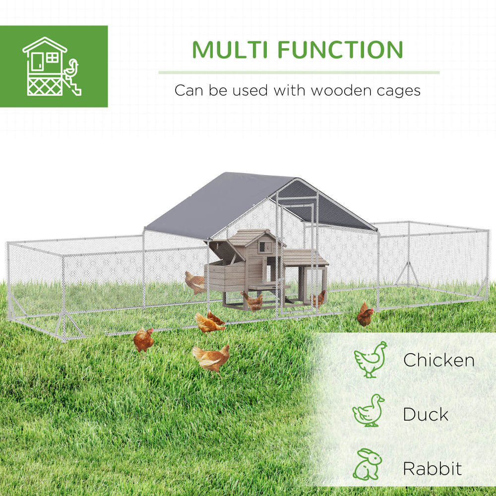 PawHut Large Metal Chicken Coop Chicken Run for Chicken, Ducks and Rabbits with Waterproof and Anti-UV Cover, Walk-in Poultry Cage Hen House for Outdoor and Yard Farm Use, 23' x 6.6' x 6.4'