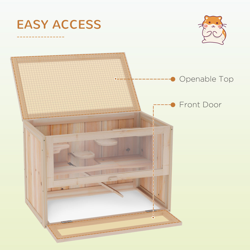 PawHut 2-Level Hamster Cage Mice and Rat House, Small Animal Habitat for Guinea Pigs, Chinchillas with Openable Top, Front Door, Shelf and Ladder