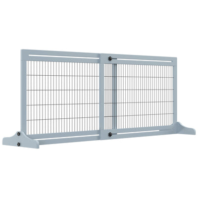 PawHut 72" W x 27.25" H Extra Wide Freestanding Pet Gate with Adjustable Length Dog, Cat, Barrier for House, Doorway, Hallway, Blue-grey