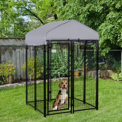 PawHut 4' x 4' x 6' Dog Playpen Outdoor, Dog Kennel Dog Exercise Pen with Lockable Door, Water-resistant Canopy, for Small and Medium Dogs