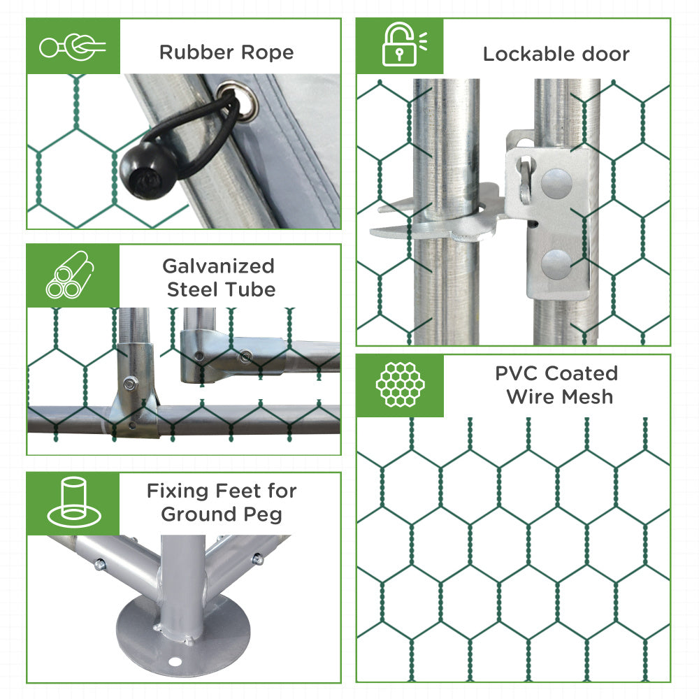 PawHut Large Chicken Coop Metal Chicken Run with Waterproof and Anti-UV Cover, Flat Shaped Walk in Fence Cage Hen House for Outdoor and Yard Farm Use, 1" Tube Diameter, 9.2' x 18.7' x 6.4'