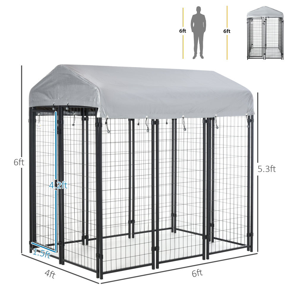 PawHut 6' x 4' x 6' Dog Playpen Outdoor, Dog Kennel Dog Exercise Pen with Lockable Door, Water-resistant Canopy, for Medium and Large Dogs