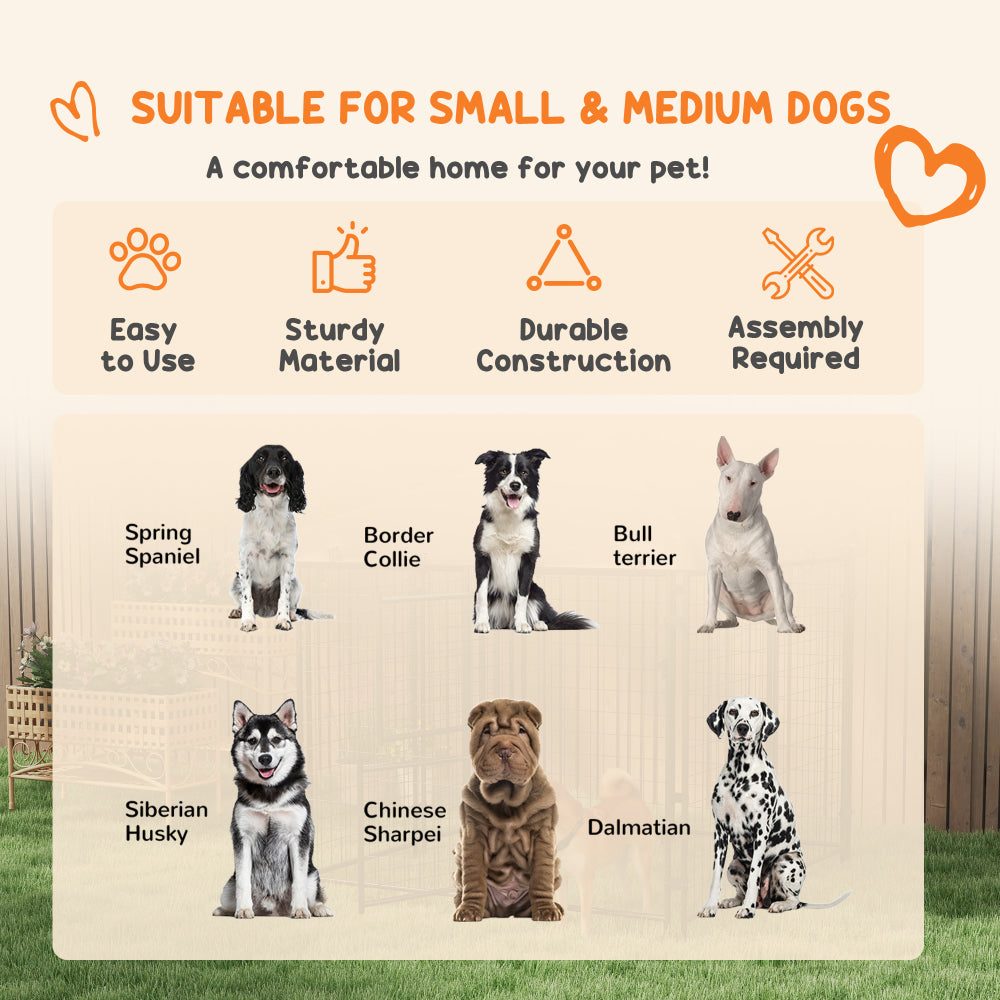 PawHut 4.6' x 5' Dog Kennel Outdoor with Waterproof Cover, Dog Playpen for Small and Medium-Sized Dogs with Two Part Door Design, Brown