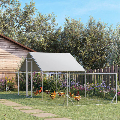 PawHut Large Metal Chicken Coop Chicken Run for Chicken, Ducks and Rabbits with Waterproof and Anti-UV Cover, Walk-in Poultry Cage Hen House for Outdoor and Yard Farm Use, 23' x 6.6' x 6.4'