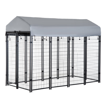 PawHut 8' x 4' x 6' Dog Playpen Outdoor, Dog Kennel Dog Exercise Pen with Lockable Door, Water-resistant Canopy, for Medium and Large Dogs