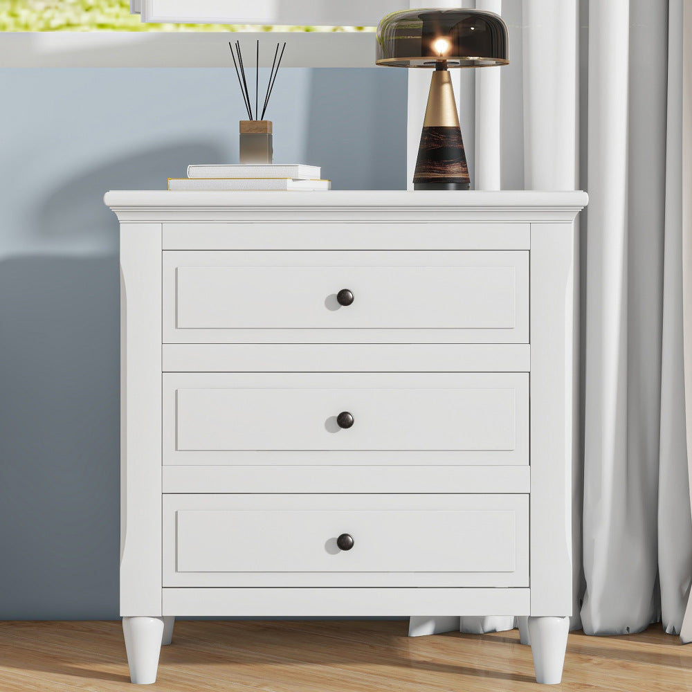 SunJet U_STYLE 28''painted Nightstand with 3 Drawers and Smooth Gliding Rails ,Simple Bedside Cabinet with Metal handle, Minimalist Sofa Side Table with rubber legs for Bedroom Sofa Couch Office