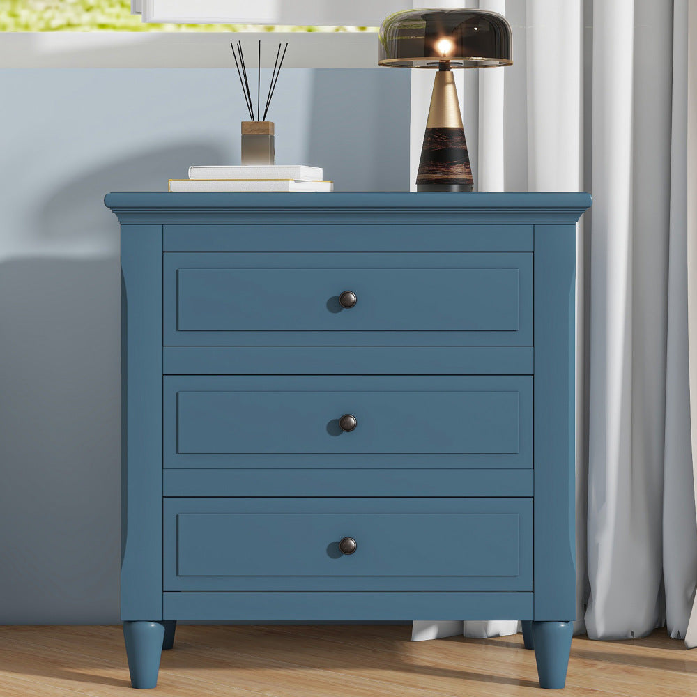 SunJet U_STYLE 28''painted Nightstand with 3 Drawers and Smooth Gliding Rails ,Simple Bedside Cabinet with Metal handle, Minimalist Sofa Side Table with rubber legs for Bedroom Sofa Couch Office