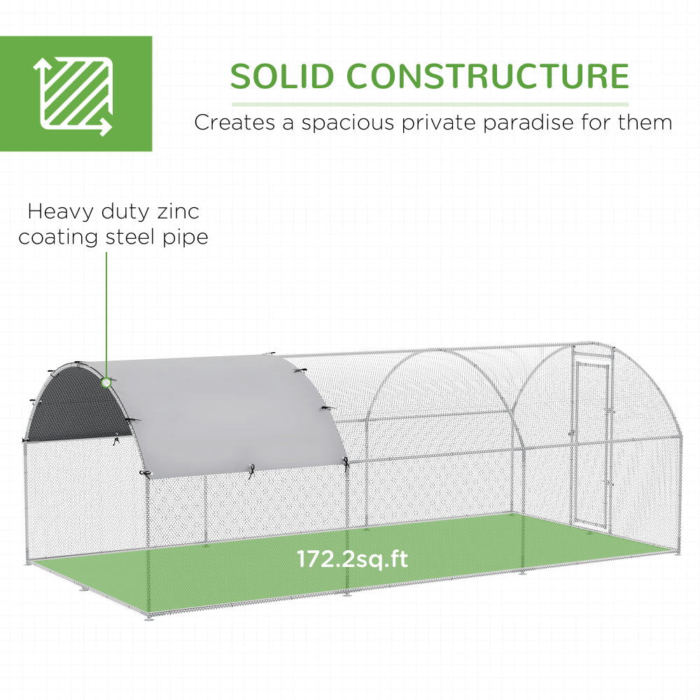 PawHut Large Chicken Coop Metal Chicken Run with Waterproof and Anti-UV Cover, Dome Shaped Walk-in Fence Cage Hen House for Outdoor and Yard Farm Use, 1" Tube Diameter, 9.2' x 18.7' x 6.5'