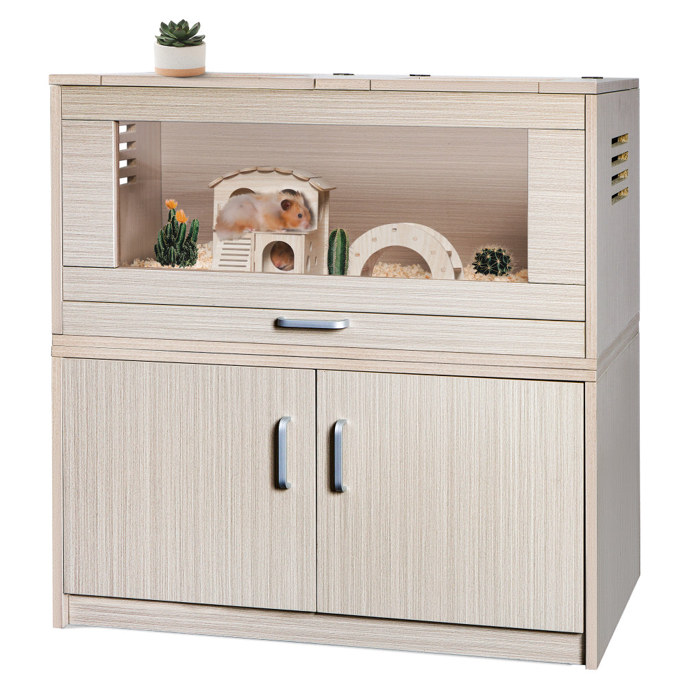 Hamster Cage,Rat Cage Wood with Independent Storage Cabinet,House for Chinchilla with Guinea Pig Hutch and Bridge,Easy View Acrylic Panels,Living Habitat X-large(31.50" L x 15.75" W x 32.28" H)