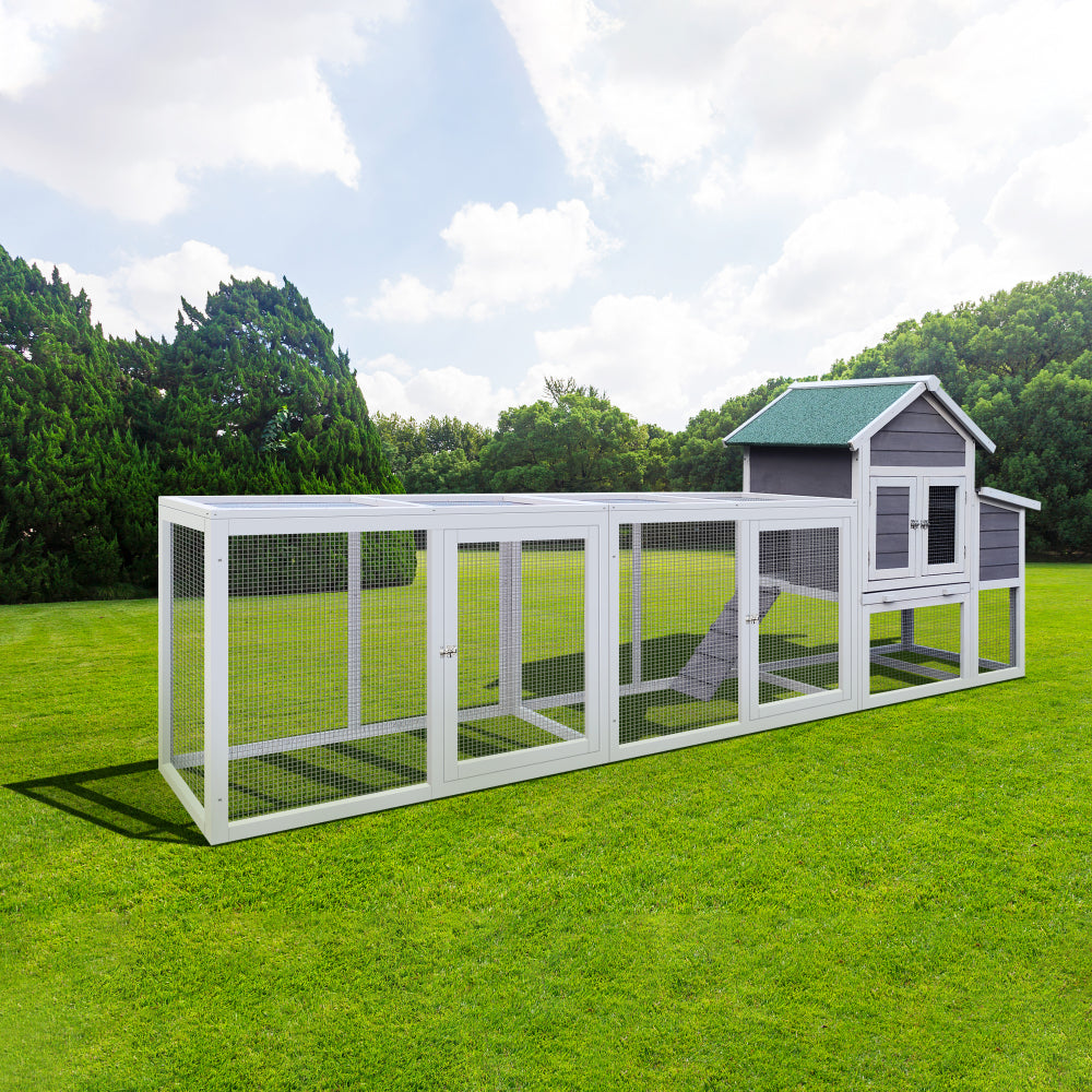 122" Large Gray Wood Chicken Coop Hen House Pet Rabbit Hutch Wooden Pet Cage Backyard with Nesting Box