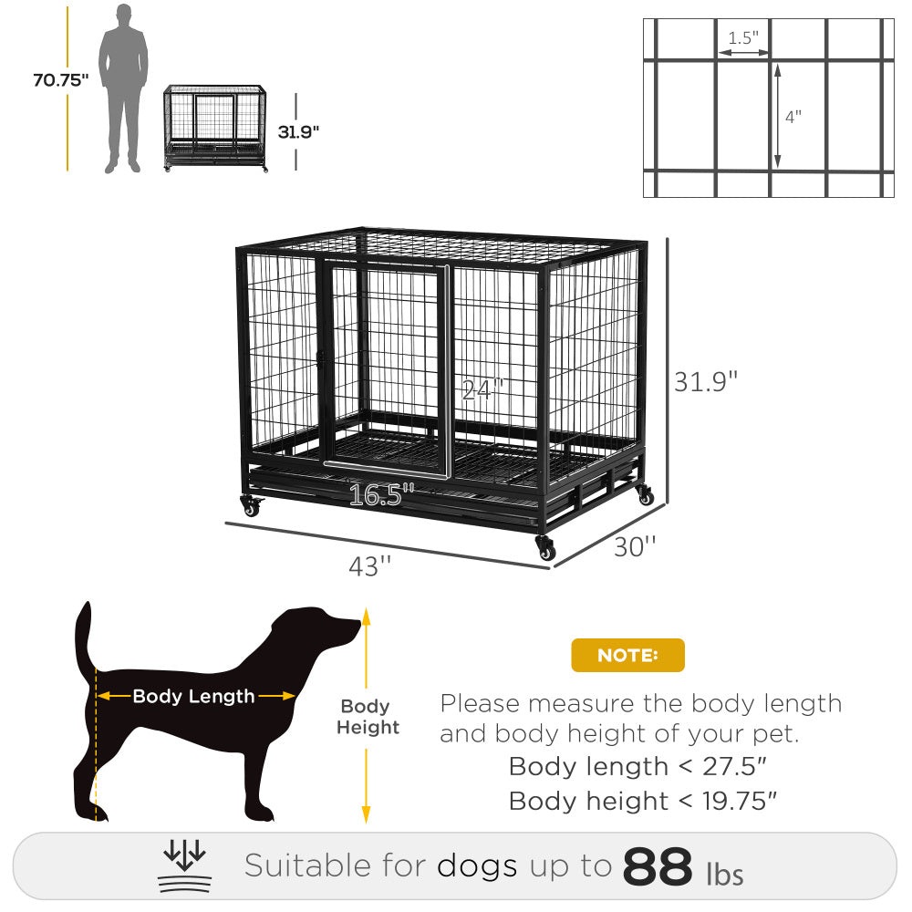Heavy Duty Dog Crate Metal Cage Kennel, Black