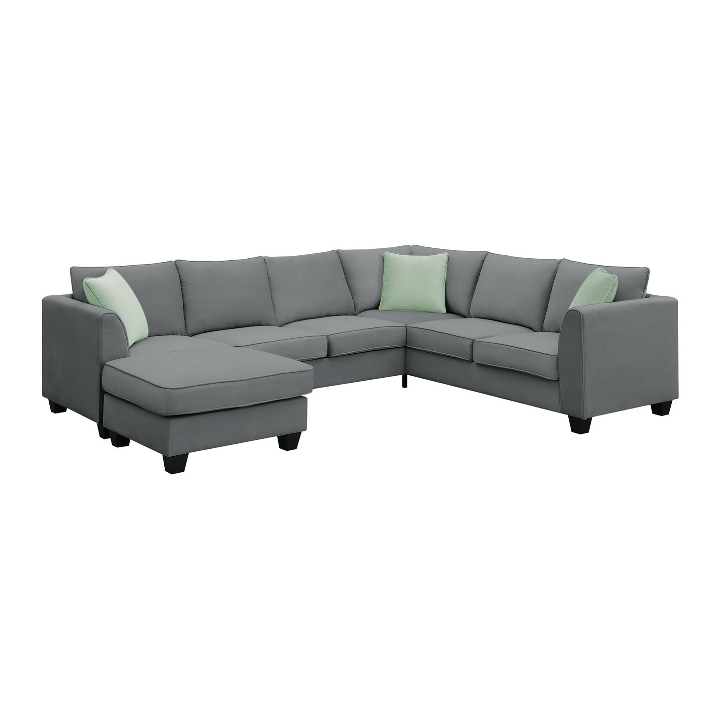 Modern Grey Fabric 7-Seater Modular Sectional Sofa with Ottoman and Pillows, 112*87' L-Shaped Corner Couch Set