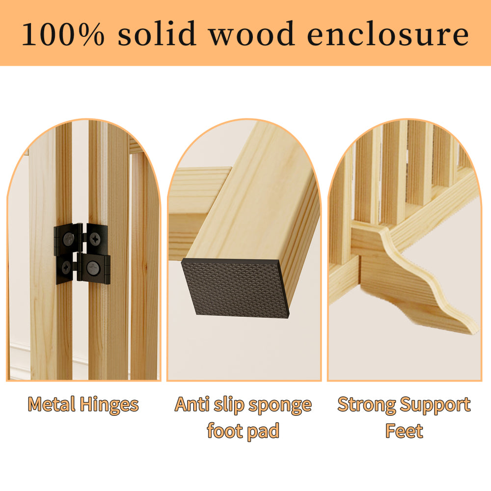 Wooden Freestanding Dog Gates for The House, Dog Gates for Doorways, Wood Stairs Fences Indoor Pet Gate, Step Over Fence-8 Panel 31"H