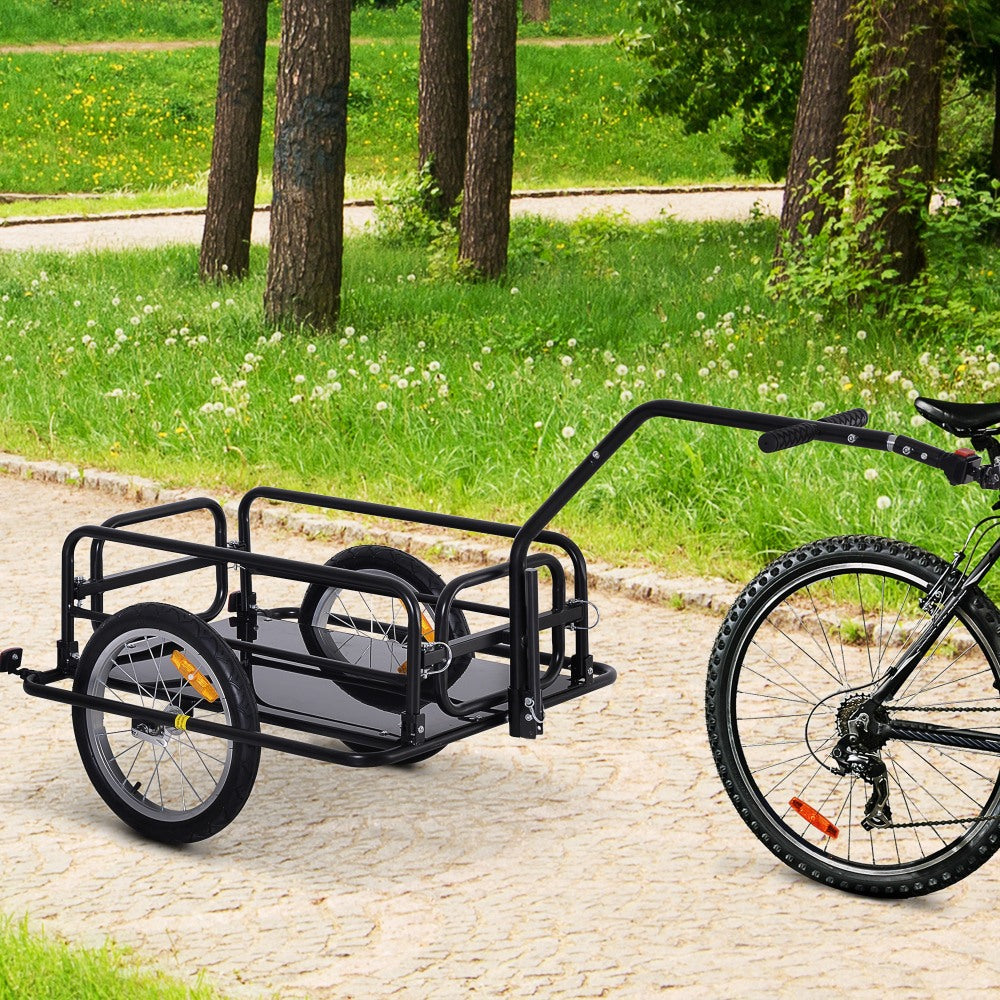 Aosom Bike Cargo Trailer, Bicycle Trailer, Heavy-Duty Bike Wagon Cart, Foldable Compact Storage, with Universal Hitch, 16" Wheels, 88 lbs. Capacity, Black