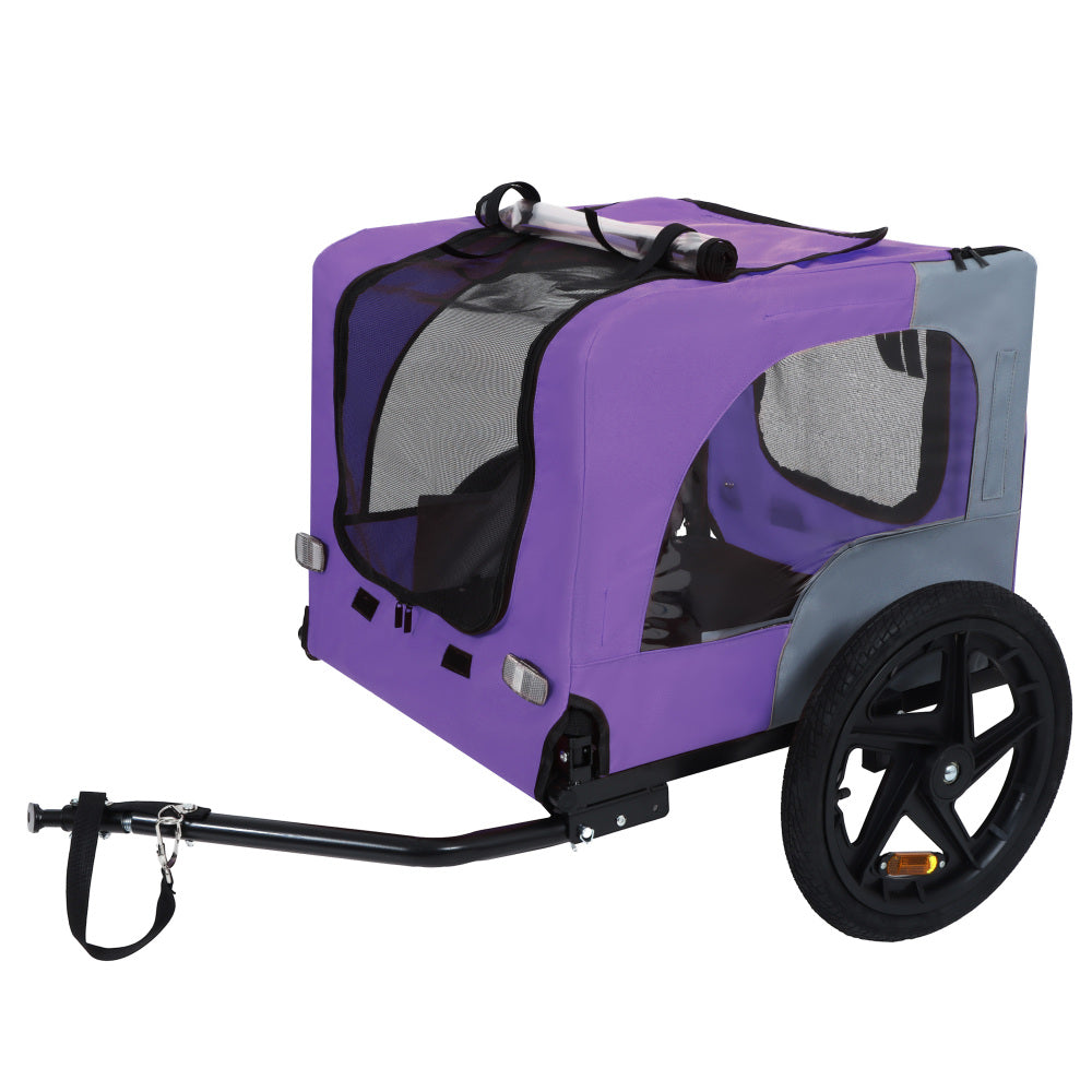Outdoor Heavy Duty Collapsible Pet Bike Trailer with 16-Inch All-Terrain Wheels & Universal Hitch – Foldable Dog/Cargo Carrier Cart for Bicycles, purple