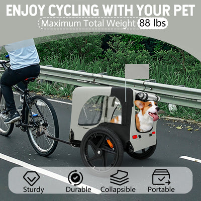 Outdoor Heavy Duty Collapsible Pet Bike Trailer with 16-Inch All-Terrain Wheels & Universal Hitch – Foldable Dog/Cargo Carrier Cart for Bicycles, black+grey
