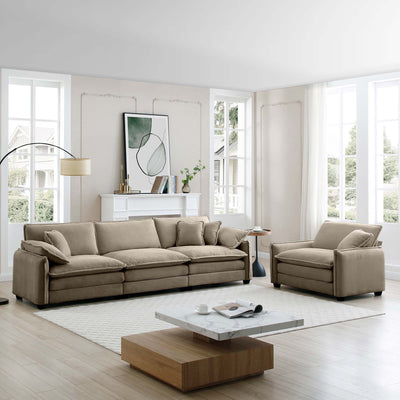 Mid-Century Modern Sofa Set of Two, One 3-Seater Sofa and One Single Seat Sofa with 2 Arm Pillows and 4 Throw Pillows,2 Pieces Sofa Set for Living Room,Tan Corduroy Fabric