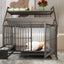 Large pet cage with storage rack, drawers with stainless steel food and water basins, double-layer storage rack made of iron frame and MDF material, sturdy, exquisite, and practical (black+smoke gray)