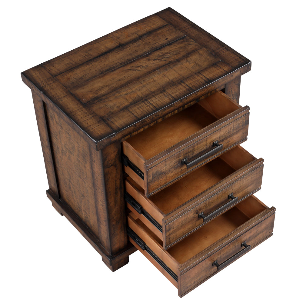 SunJet Rustic Three Drawer Reclaimed Solid Wood Farmhouse Nightstand (old sku:WF298401AAD)