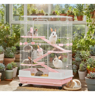 Rabbit Hut Small Animal Cage Rabbit Hutch with Wheels