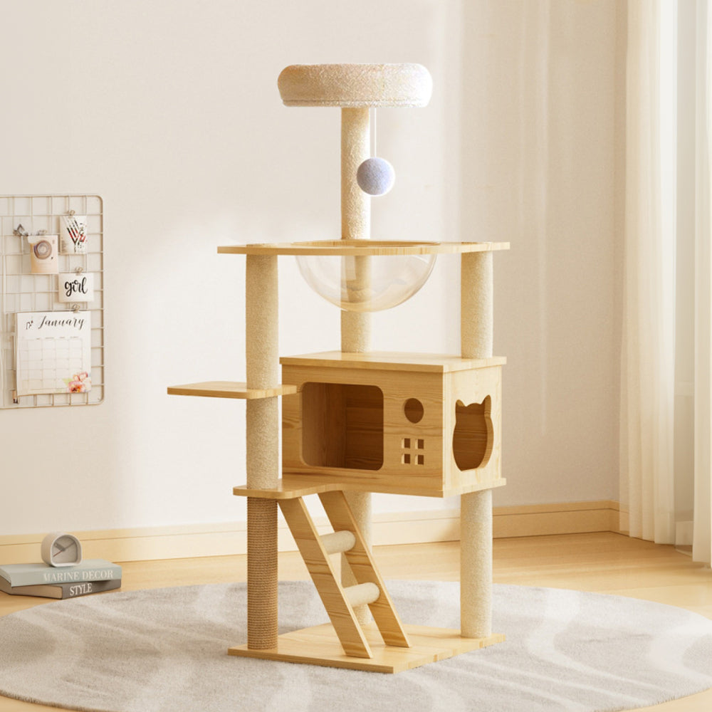 48.8" Modern Cat Tower, Wood Cat Tree Tower for Indoor Cats, Cat Treewith Sisal-Covered Scratching Posts and Top Perch, Cat Condo with Acrylic Hammock for Small Large Cats