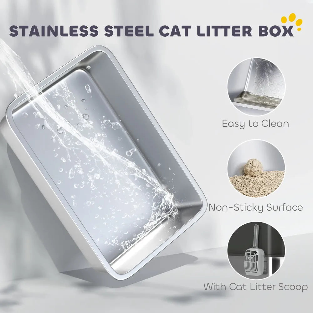 Cat Litter Box with Scoop, Top Entrance, Non-slip Pads