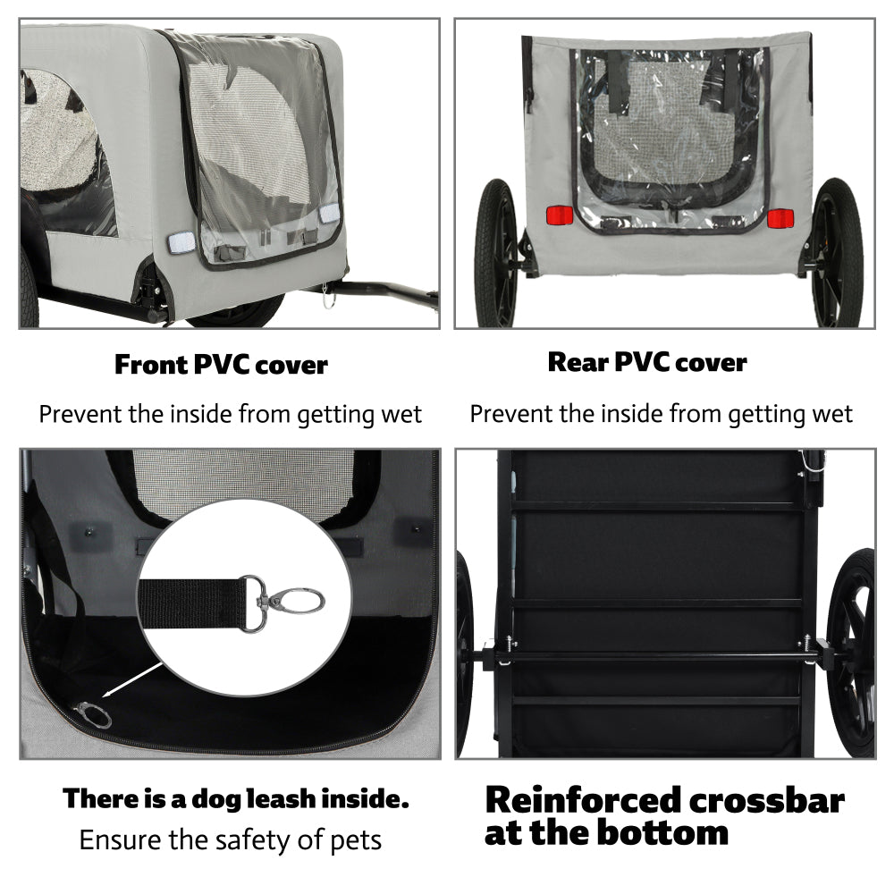 Outdoor Heavy Duty Collapsible Pet Bike Trailer with 16-Inch All-Terrain Wheels & Universal Hitch – Foldable Dog/Cargo Carrier Cart for Bicycles, black+grey