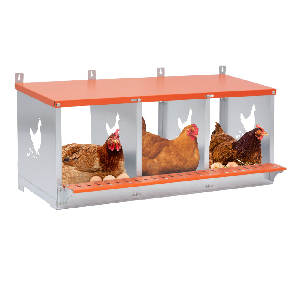 6-Bay Metal Nest Box-Wall Mount for Hens/Ducks, Easy Egg Collection & Assembly, Vented Galvanized Steel Coop Equipment Orange