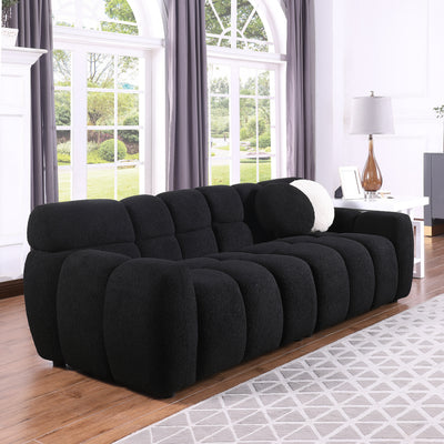 87.4 length ,35.83' deepth ,human body structure for USA people,  marshmallow sofa,boucle sofa ,3 seater, black  BOUCLE