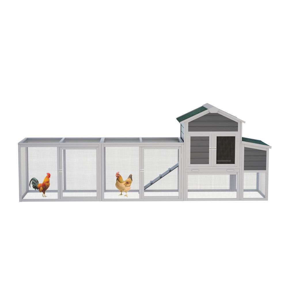 122" Large Gray Wood Chicken Coop Hen House Pet Rabbit Hutch Wooden Pet Cage Backyard with Nesting Box