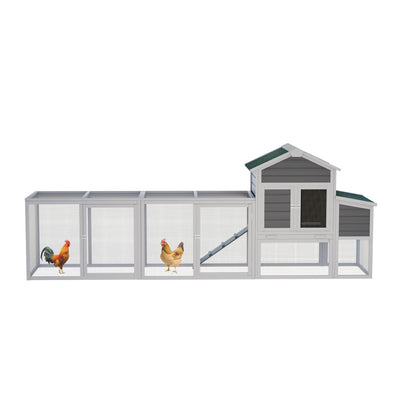 122" Large Gray Wood Chicken Coop Hen House Pet Rabbit Hutch Wooden Pet Cage Backyard with Nesting Box