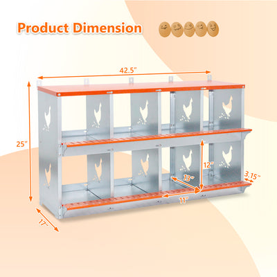 8-Bay Metal Nest Box-Wall Mount for Hens/Ducks, Easy Egg Collection & Assembly, Vented Galvanized Steel Coop Equipment Orange