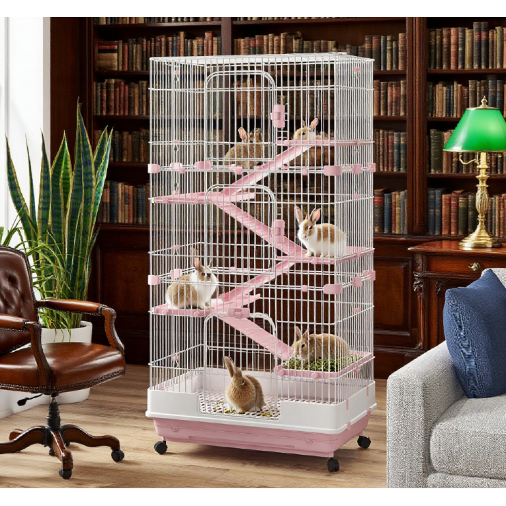 Small Animal Cage Rabbit Hutch with Universal Lockable Wheels