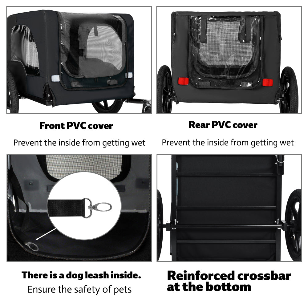 Outdoor Heavy Duty Collapsible Pet Bike Trailer with 16-Inch All-Terrain Wheels & Universal Hitch – Foldable Dog/Cargo Carrier Cart for Bicycles, black