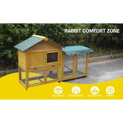 Rabbit Hutch, Indoor Bunny Cage, Outdoor Rabbit Cages with Run, Pet House with Deeper No Leak Tray, UV Panel, Removable Bottom Wire Mesh for Small Animals,Removable waterproof and sun protection cover