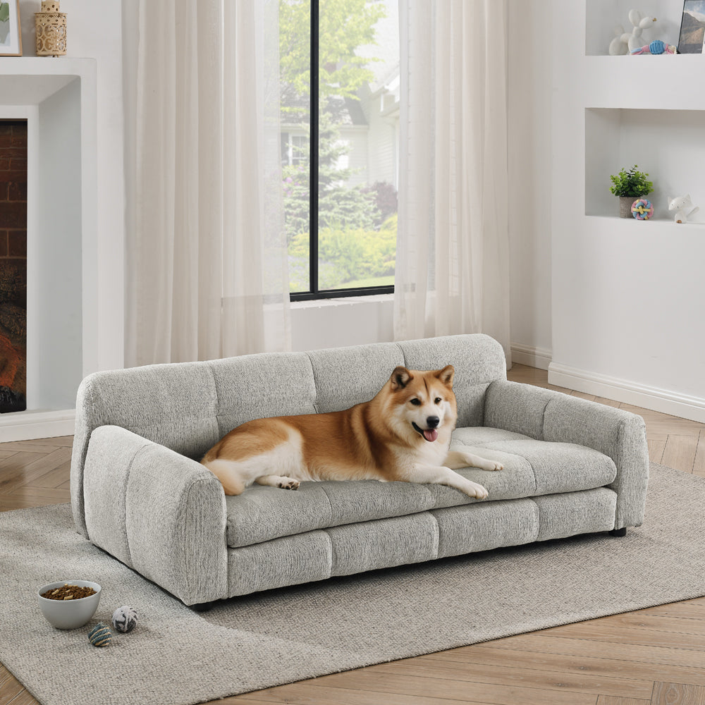 Soft and comfortable pet bed for big and oversized dogs, durable elevated dog sofa bed, comfortable dog sofa, modern and fashionable linen fabric dog sofa-Beige