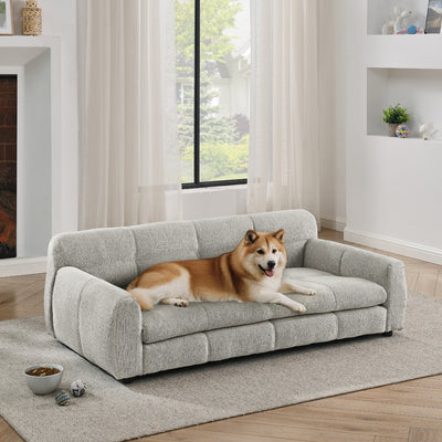 Soft and comfortable pet bed for big and oversized dogs, durable elevated dog sofa bed, comfortable dog sofa, modern and fashionable linen fabric dog sofa-Beige
