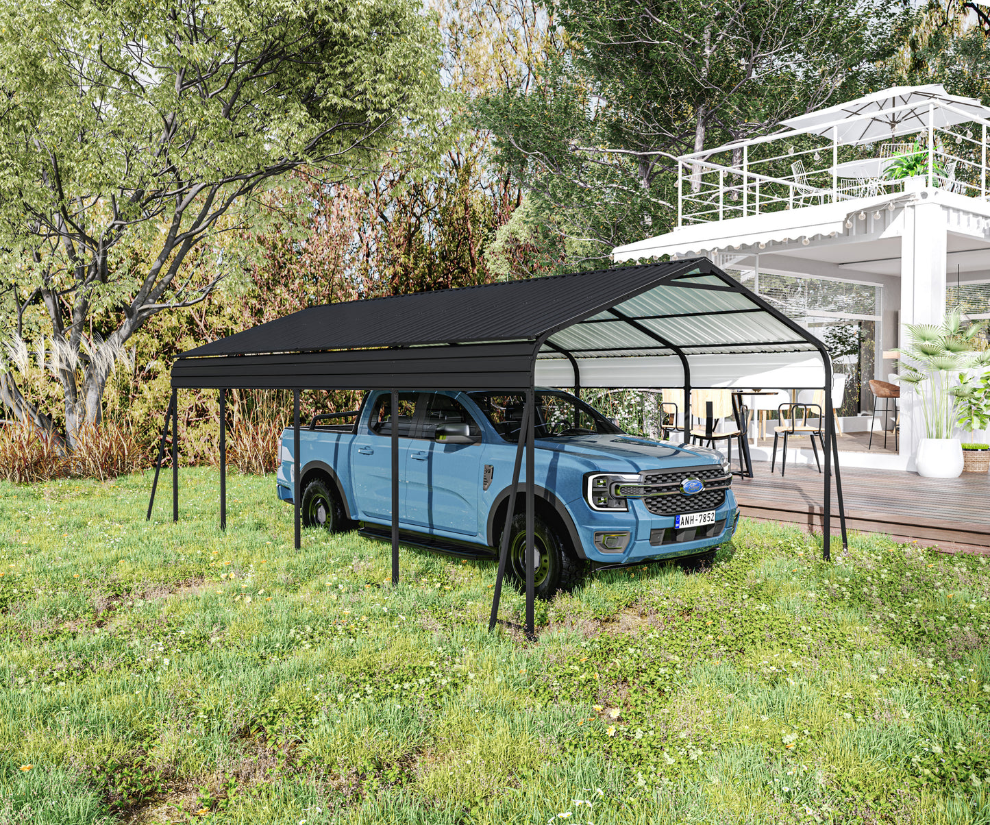 Metal Carport 12¡Á20 Car Port, Outdoor Storage Heavy Duty Metal Canopy Multi-Use Garage Shed for Car and Truck, Carport Kit with Galvanized Steel Roof Building and Frame