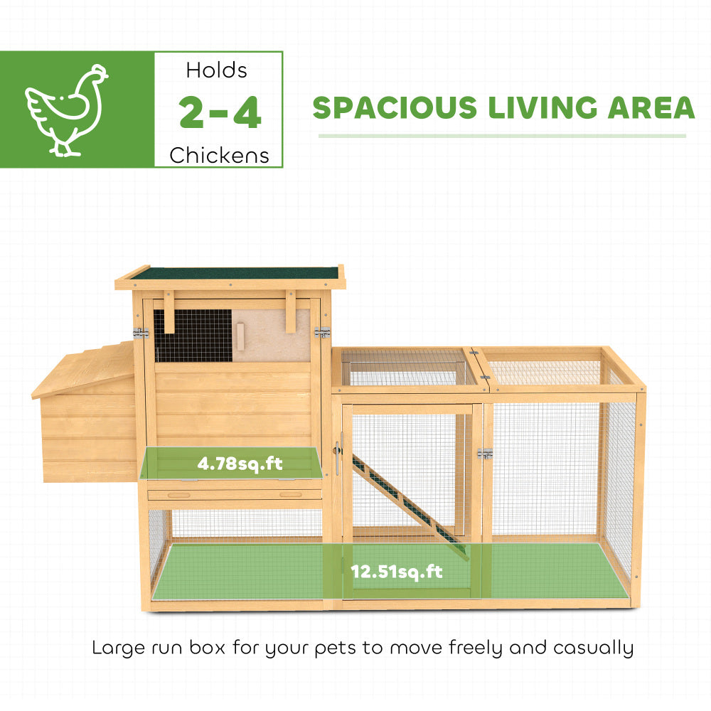 Wooden Chicken Coop with Nesting Box, Removable Tray, Ramp Run,  Natural Wood