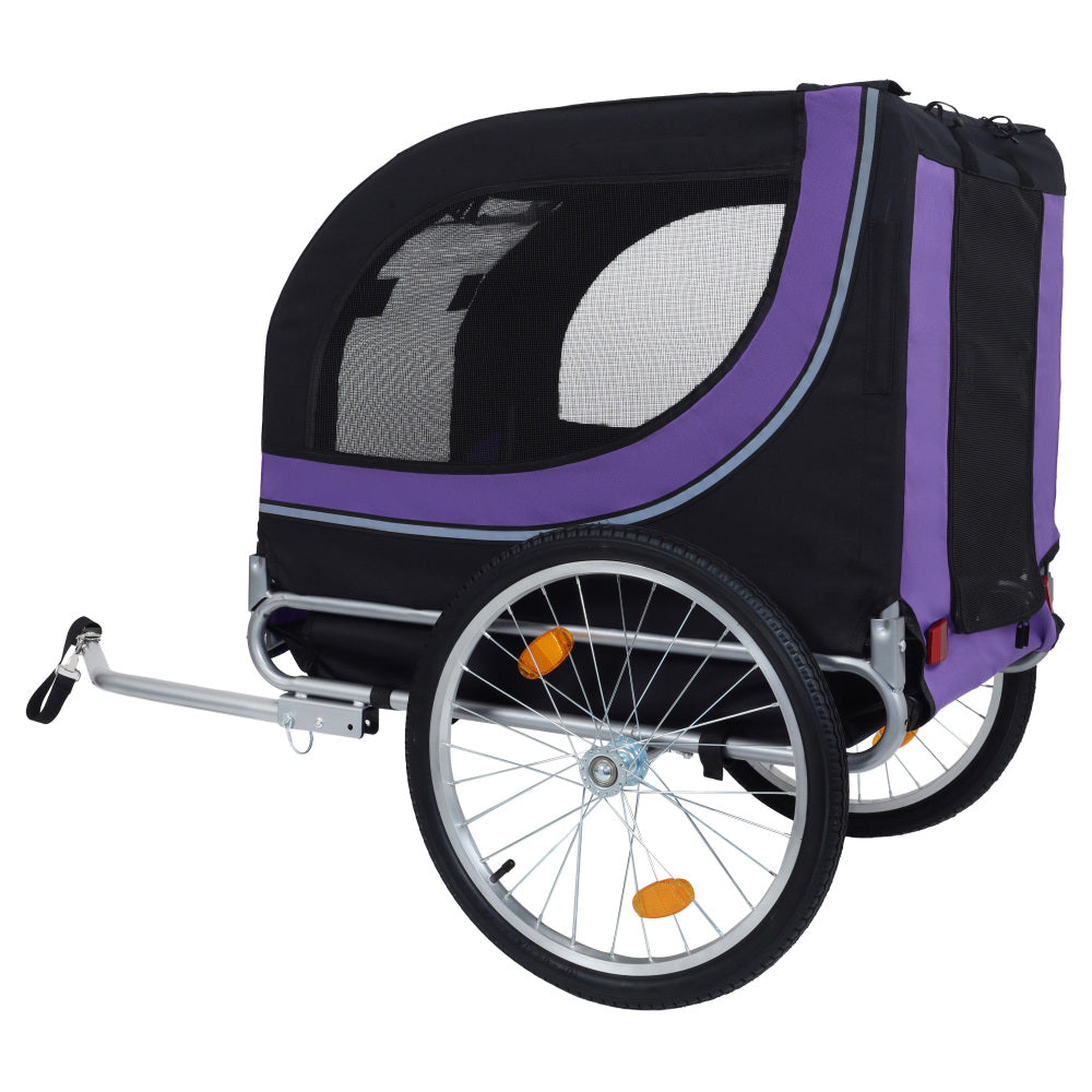 Large Folding Bike Trailer for Dogs – 66LB Capacity All-Terrain Pet Carrier, Durable Steel Frame for Cycling, Jogging, Camping & Outdoor Adventures, Black- Purple