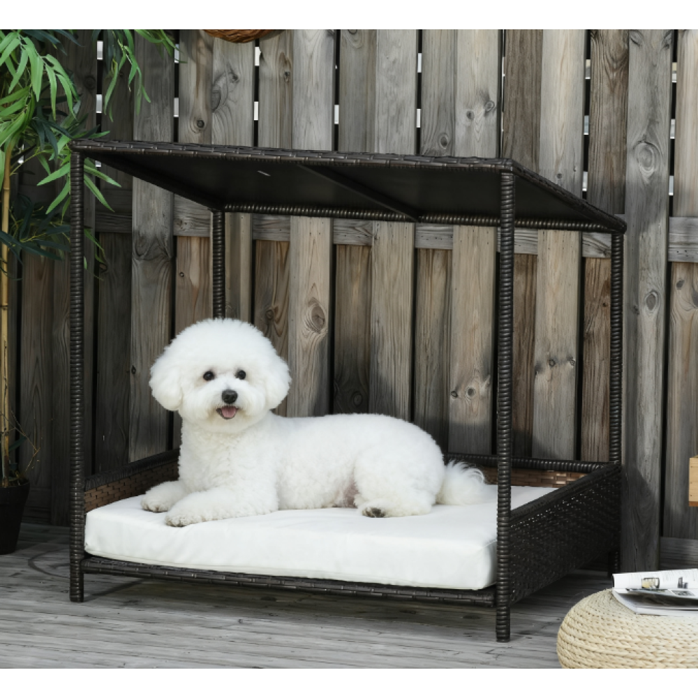 Dog House Raised Rattan Puppy Bed , Brown