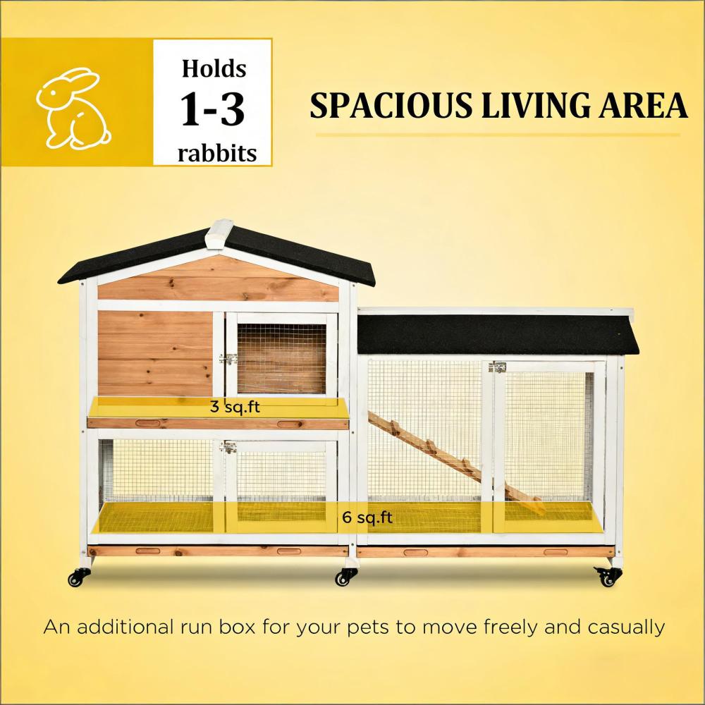 Pet Hutch,Mobile Wooden Rabbit Hutch