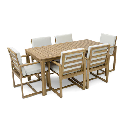 Light Teak Patio Dining Set with Removable Cushions for Outdoor Garden Use