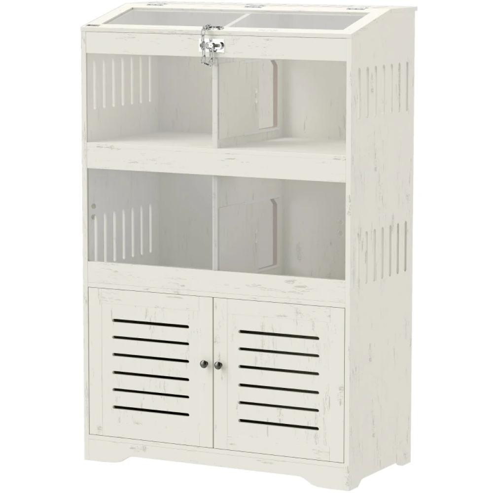 Large  Cage for Multiple Small Pets, Rat Cage with Storage Cabinet,  Cream White