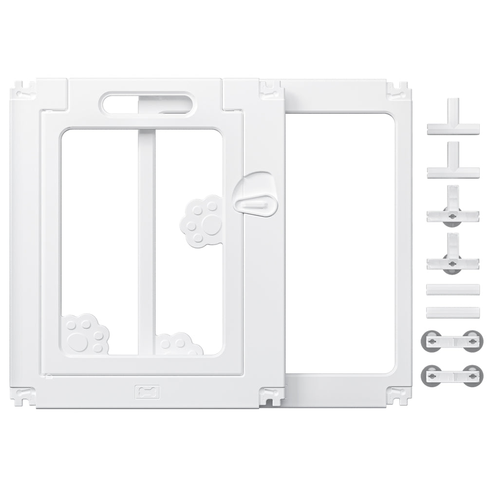 Expandable 8PCS Dog Playpen for Indoors, Modular Puppy Play Pen with Lockable Door, Chew-Proof Transparent Panels & Waterproof Base. Perfect for Small Animals, Puppy Training or Multi-Pet Homes