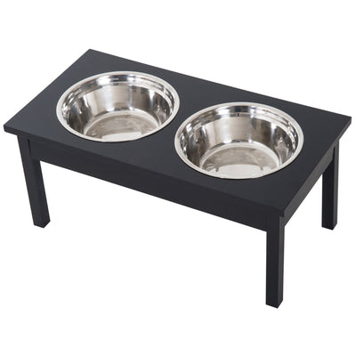 PawHut 23" Wooden Heavy Duty Dog Food Bowls Pet Elevated Feeding Station -Black