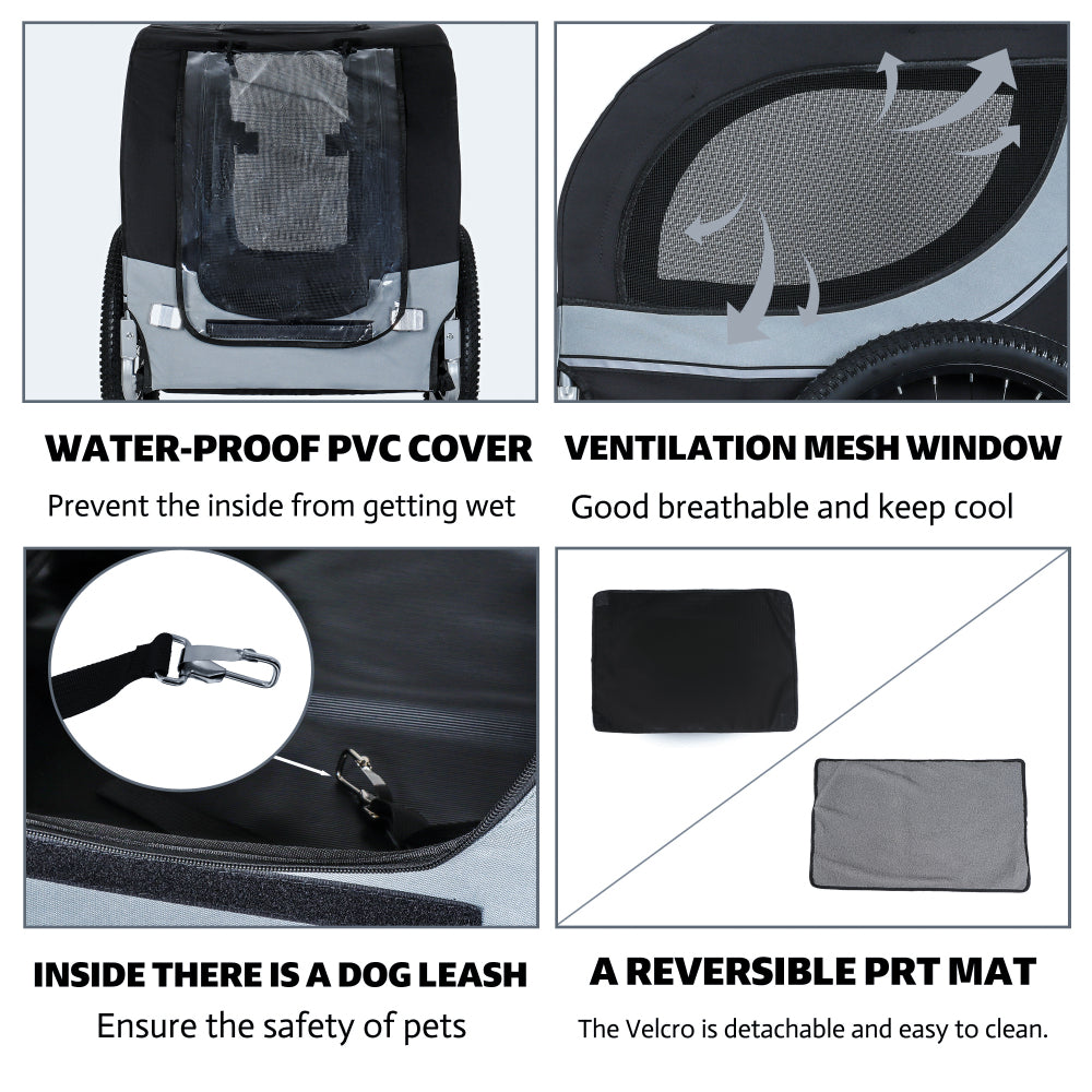 Large Folding Bike Trailer for Dogs – 100LB Capacity All-Terrain Pet Carrier, Durable Steel Frame for Cycling, Jogging, Camping & Outdoor Adventures, Black- Grey 20 1/8 width fat tire,extra mat inside