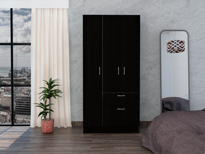 Armoire, One Drawer, Metal Rod, Five Shelves, Double Door Cabinet, Black / White